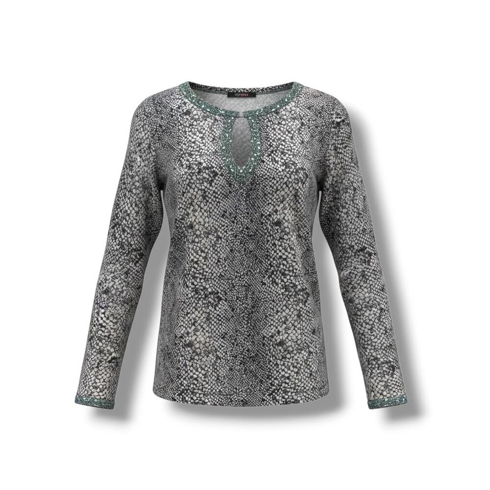 Neiman Marcus Gray Animal Print 100% Cashmere Sequin Trim Sweater Size M